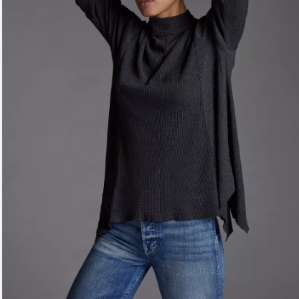 Anthropologie  T.la Ribbed Knit Thermal Asymmetric Hem Top-Mock Neck Sweater